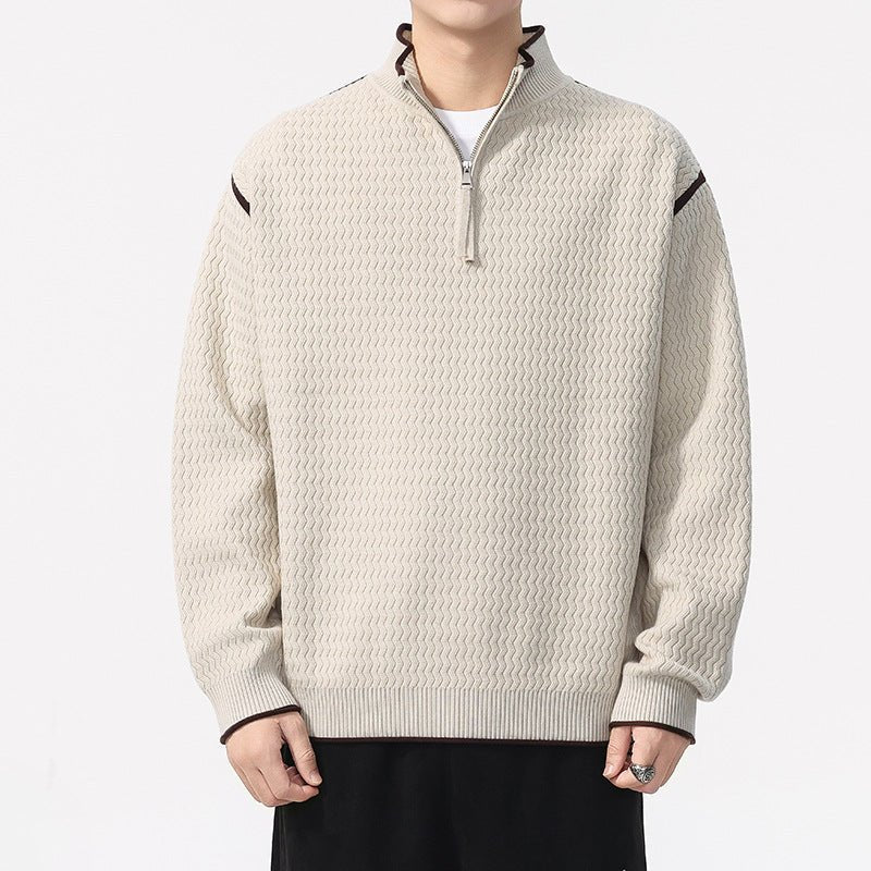 Men's Casual Color Block Long Sleeve Stand Collar Knit Sweater - Premium Fitness & Activewear for Men & Women|UK