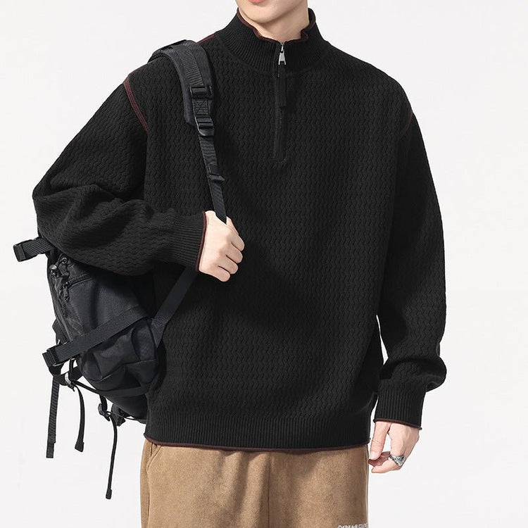 Men's Casual Color Block Long Sleeve Stand Collar Knit Sweater - Premium Fitness & Activewear for Men & Women|UK