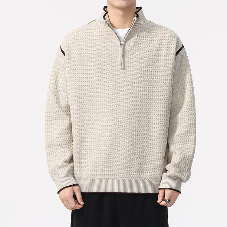 Men's Casual Color Block Long Sleeve Stand Collar Knit Sweater - Premium Fitness & Activewear for Men & Women|UK