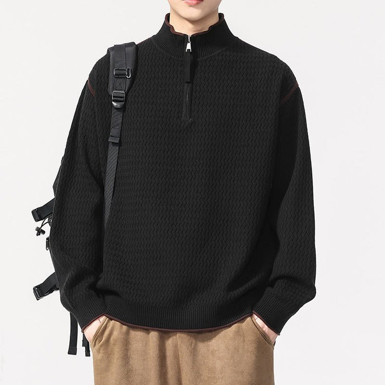 Men's Casual Color Block Long Sleeve Stand Collar Knit Sweater - Premium Fitness & Activewear for Men & Women|UK