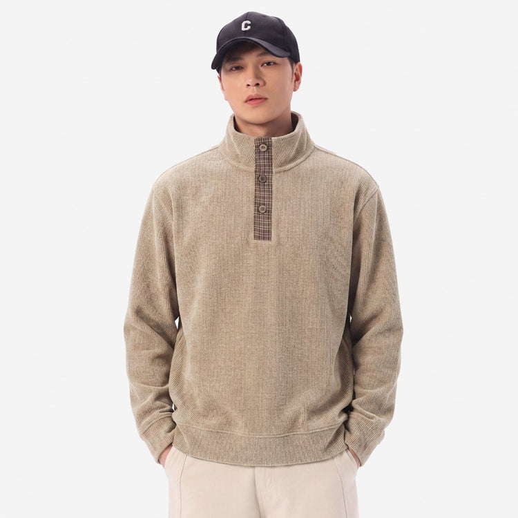 Men's Casual Heavyweight Long Sleeve Half Zip Stand Collar Gray Pullover Sweatshirt - Premium Fitness & Activewear for Men & Women|UK