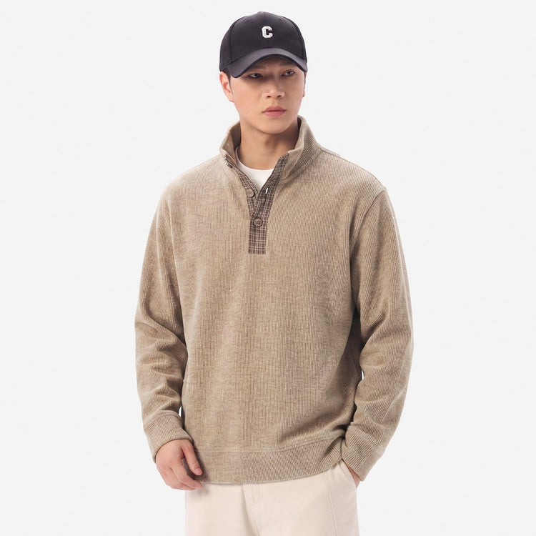 Men's Casual Heavyweight Long Sleeve Half Zip Stand Collar Gray Pullover Sweatshirt - Premium Fitness & Activewear for Men & Women|UK
