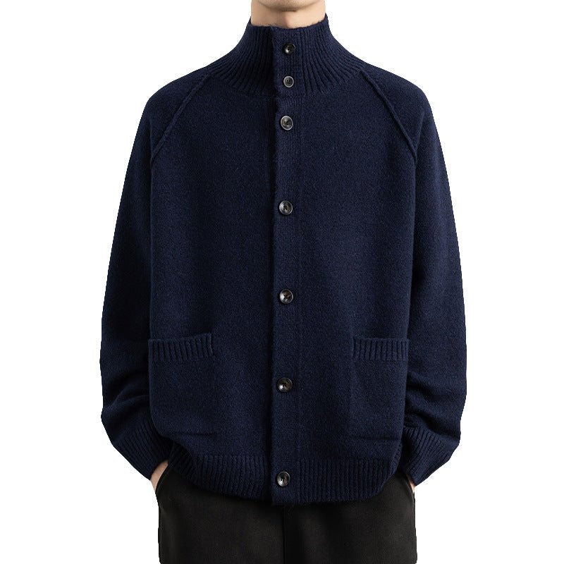 Men's Casual Knit Cardigan Stand Collar Loose Fit Warm Sweater Top - Premium Fitness & Activewear for Men & Women|UK