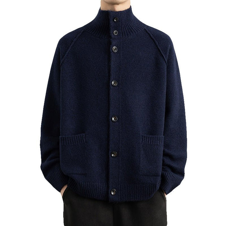 Men's Casual Knit Cardigan Stand Collar Loose Fit Warm Sweater Top - Premium Fitness & Activewear for Men & Women|UK