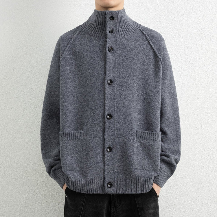 Men's Casual Knit Cardigan Stand Collar Loose Fit Warm Sweater Top - Premium Fitness & Activewear for Men & Women|UK