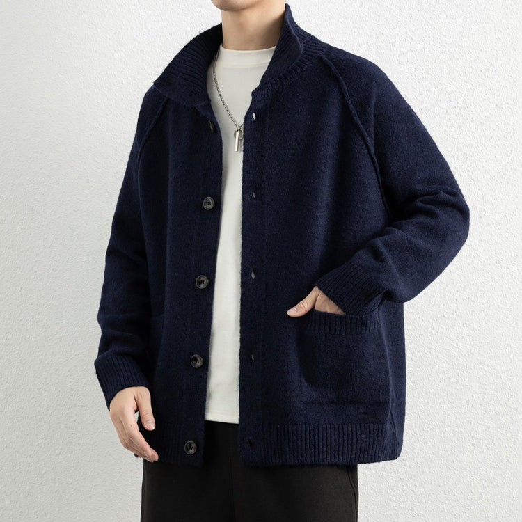 Men's Casual Knit Cardigan Stand Collar Loose Fit Warm Sweater Top - Premium Fitness & Activewear for Men & Women|UK