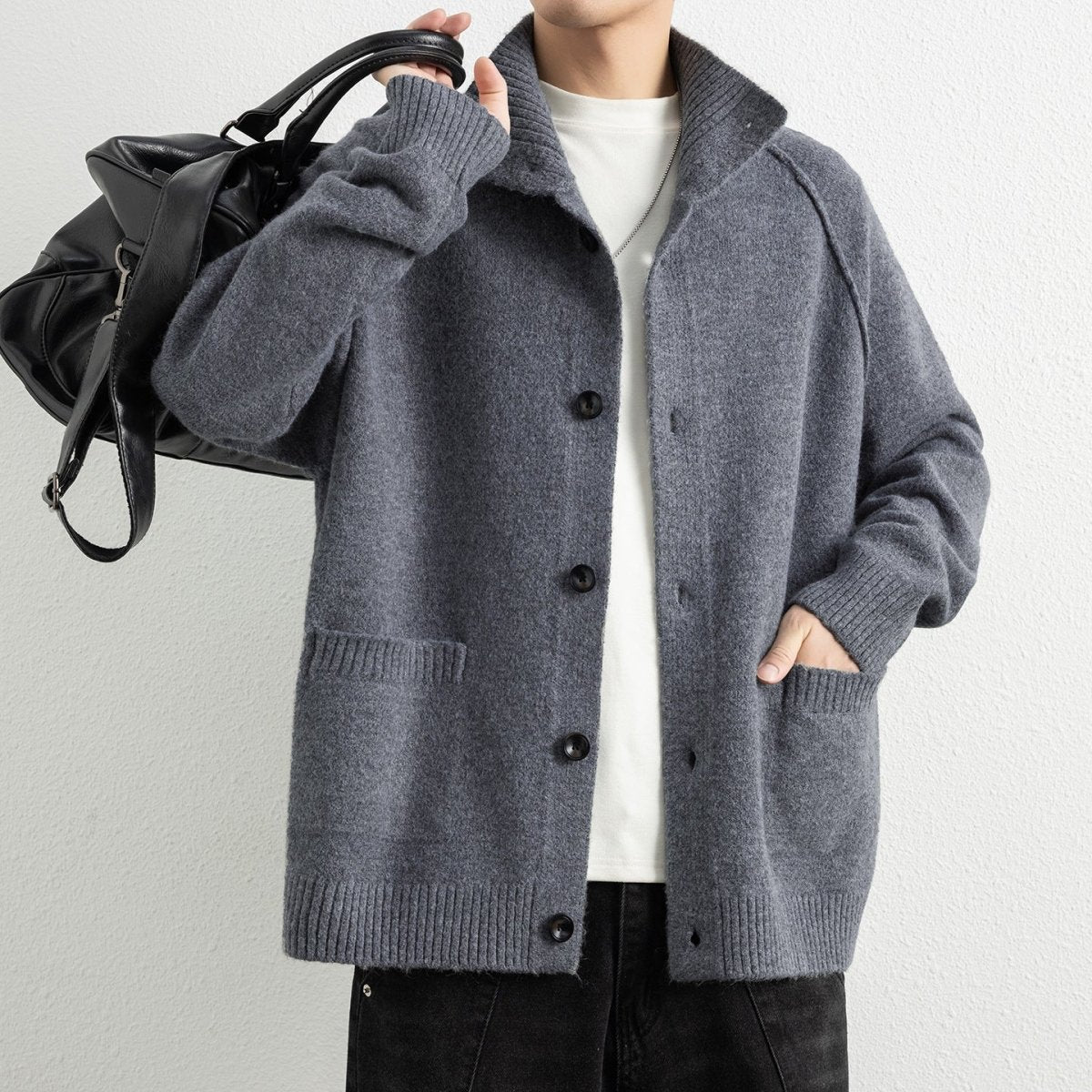 Men's Casual Knit Cardigan Stand Collar Loose Fit Warm Sweater Top - Premium Fitness & Activewear for Men & Women|UK