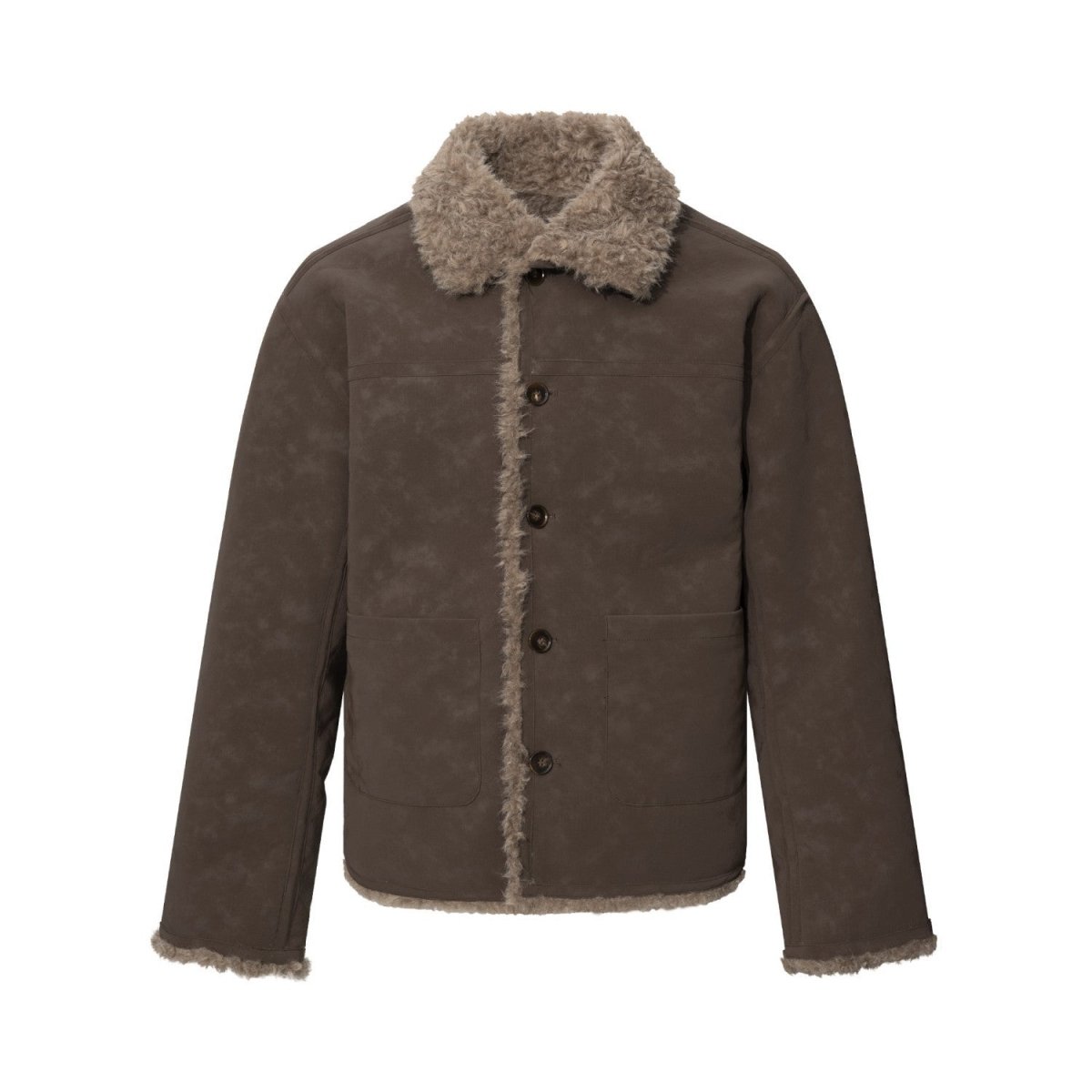 Men's Casual Street Style Turn-Down Collar Loose Fit Reversible Teddy Fur Cotton Jacket - Premium Fitness & Activewear
