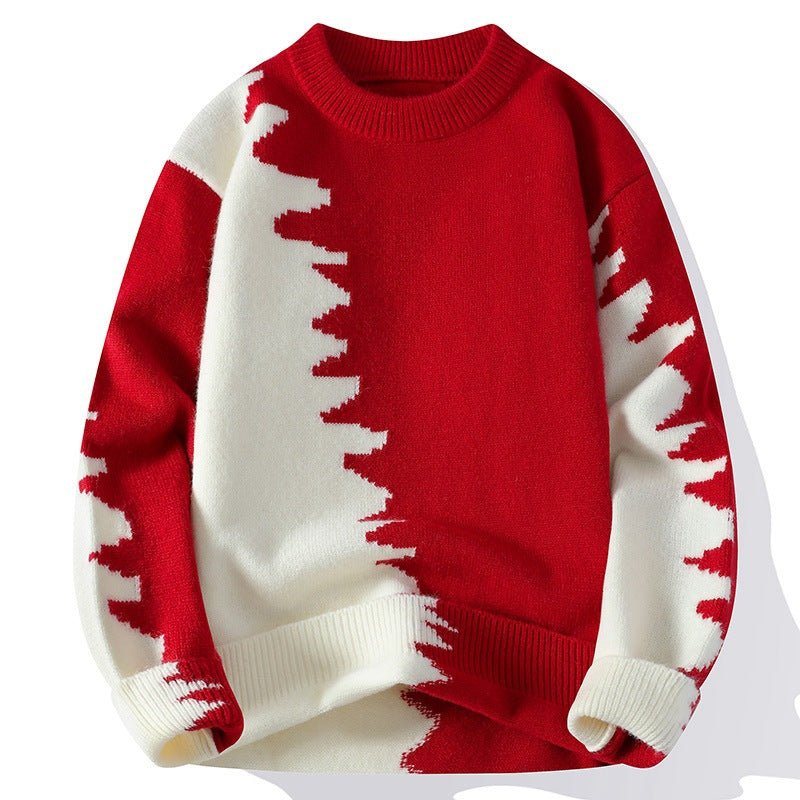 Men's Color Block Long Sleeve Round Neck Knit Sweater - Premium Fitness & Activewear for Men & Women|UK
