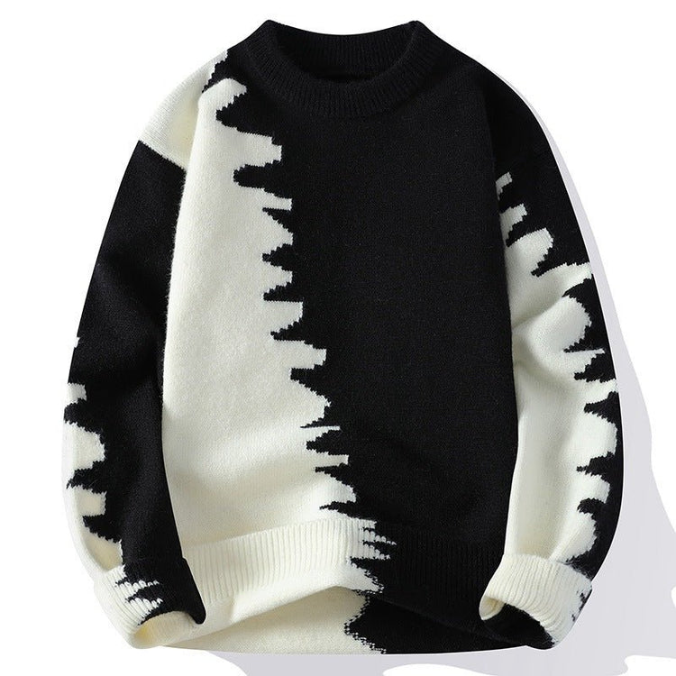 Men's Color Block Long Sleeve Round Neck Knit Sweater - Premium Fitness & Activewear for Men & Women|UK