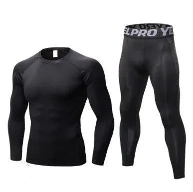 Men's Compression Running Suit Set - Long-sleeve Shirt & Pants for Fitness Training Activewear - Allen-Fitness