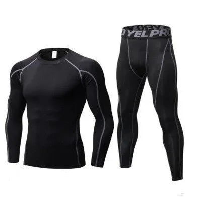 Men's Compression Running Suit Set - Long-sleeve Shirt & Pants for Fitness Training Activewear - Allen-Fitness