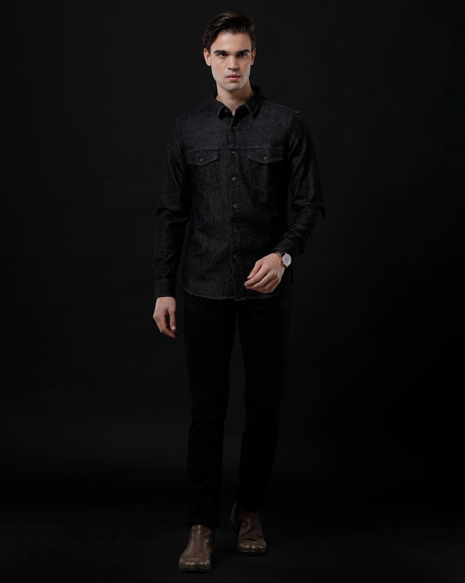 Men's Denim Casual Shirt - Slim Fit Full Sleeve Washed Shirt by Temple Of Denim - Allen - Fitness