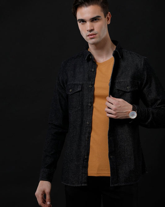 Men's Denim Casual Shirt - Slim Fit Full Sleeve Washed Shirt by Temple Of Denim - Allen - Fitness