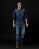 Men's Denim Casual Shirt - Slim Fit Solid with Full Sleeves by Temple Of Denim - Allen-Fitness