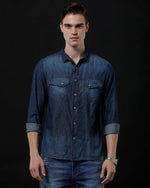 Men's Denim Casual Shirt - Slim Fit Solid with Full Sleeves by Temple Of Denim - Allen-Fitness