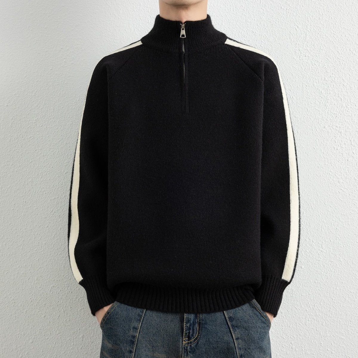 Men's Half Zip Mock Neck Sweater Long Sleeve Thermal Knitwear - Premium Fitness & Activewear