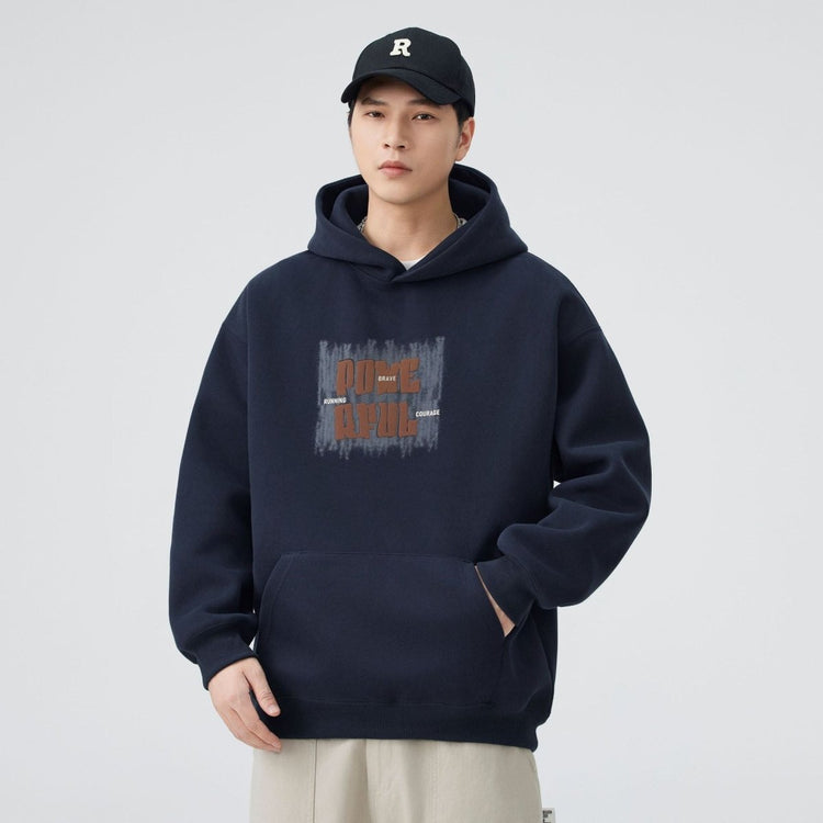 Men's Heavyweight Hooded Sweatshirt Loose Long Sleeve Graphic Print Top - Premium Fitness & Activewear for Men & Women|UK
