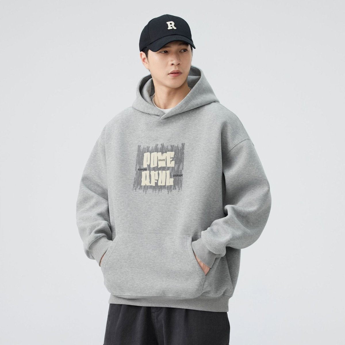 Men's Heavyweight Hooded Sweatshirt Loose Long Sleeve Graphic Print Top - Premium Fitness & Activewear for Men & Women|UK