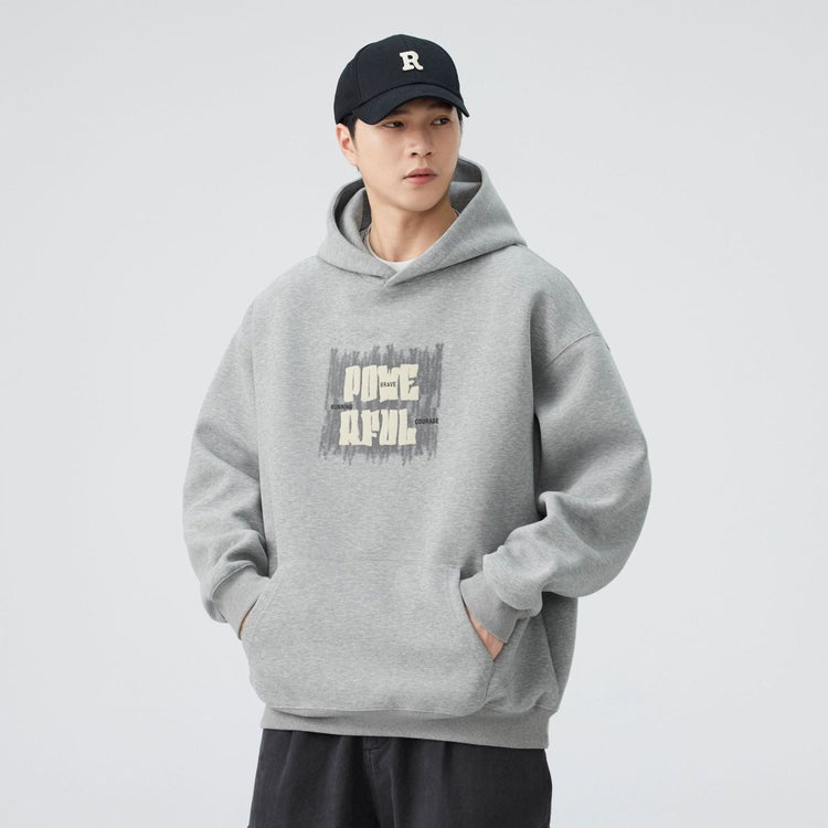Men's Heavyweight Hooded Sweatshirt Loose Long Sleeve Graphic Print Top - Premium Fitness & Activewear for Men & Women|UK