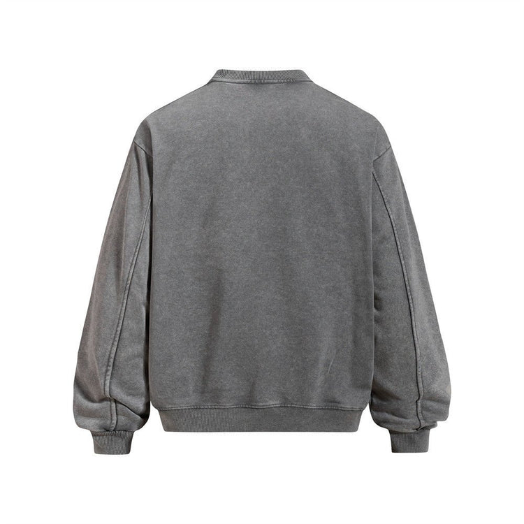 Men's High Street Casual Loose Fit Jacquard Sweatshirt, Distressed Wash Pullover with Creative Portrait Print - Premium Fitness & Activewear