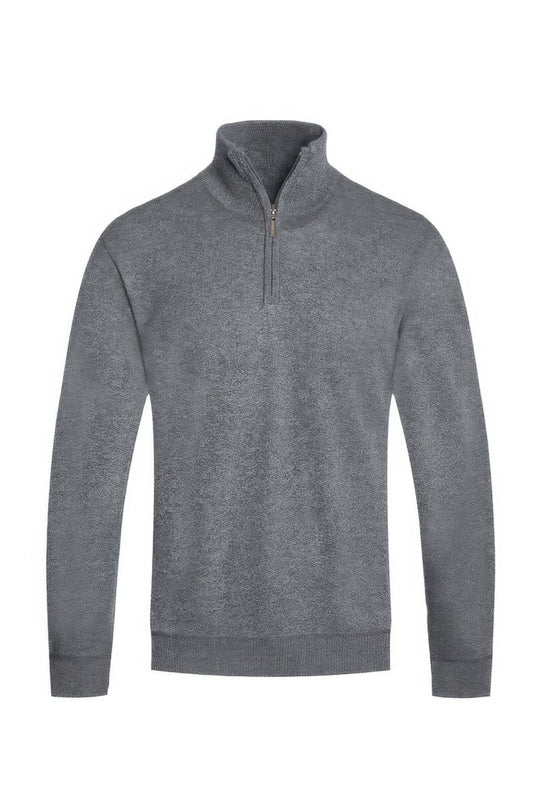 Gray pullover with a quarter zip on a white background