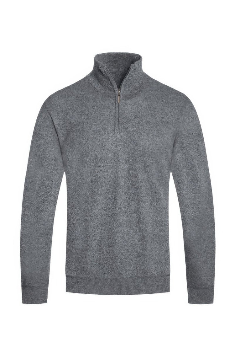 Gray pullover with a quarter zip on a white background