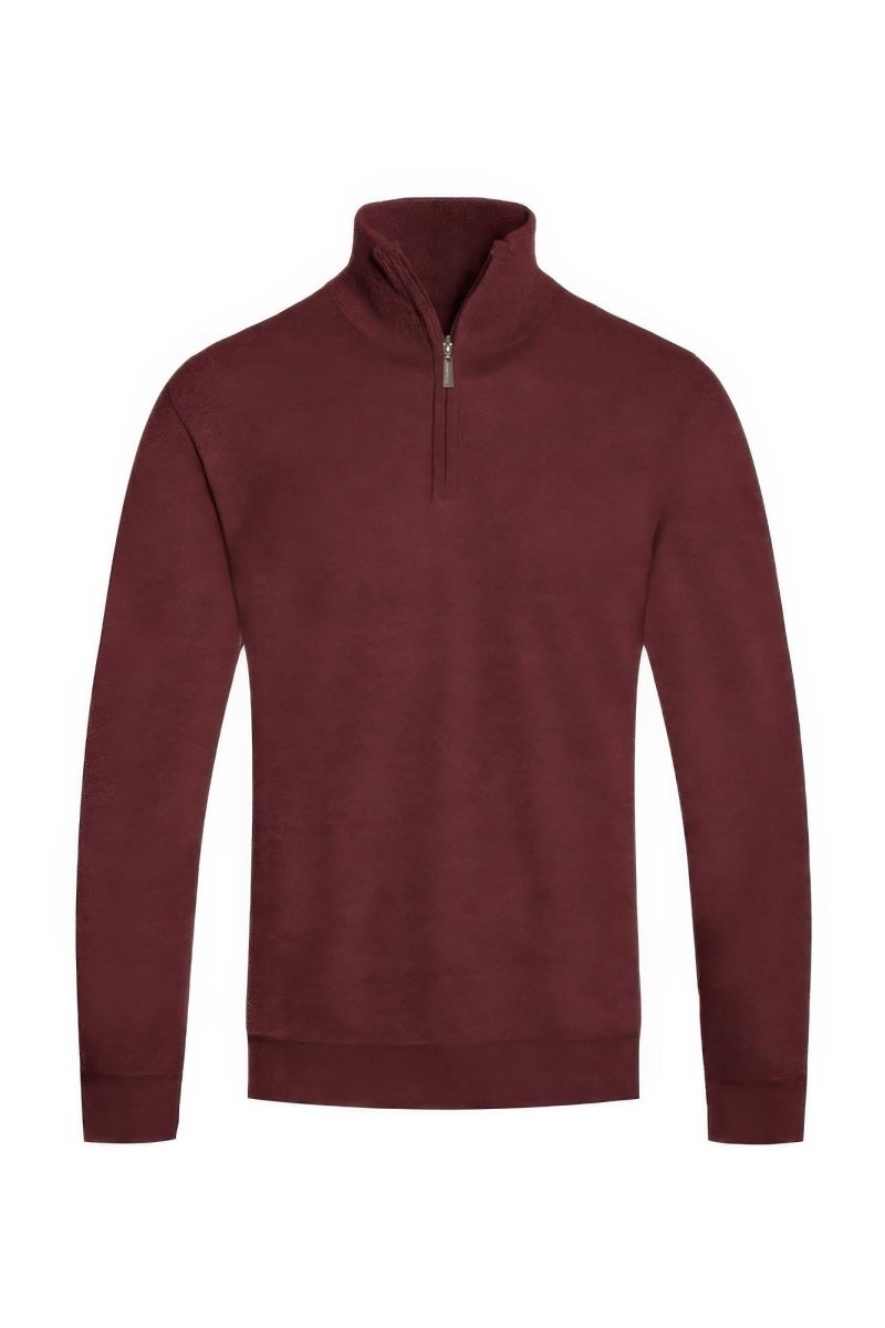 Maroon half-zip sweatshirt on a white background
