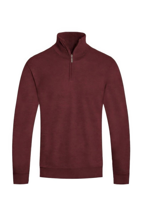 Maroon half-zip sweatshirt on a white background