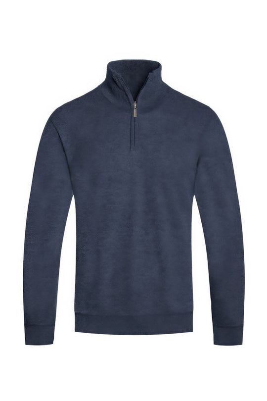 Navy blue half-zip sweatshirt on a white background