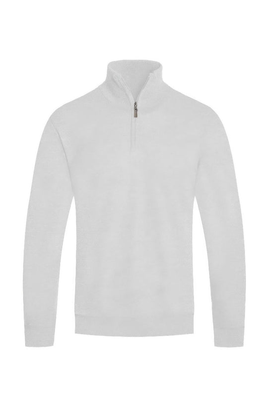 White half-zip sweater on a white background