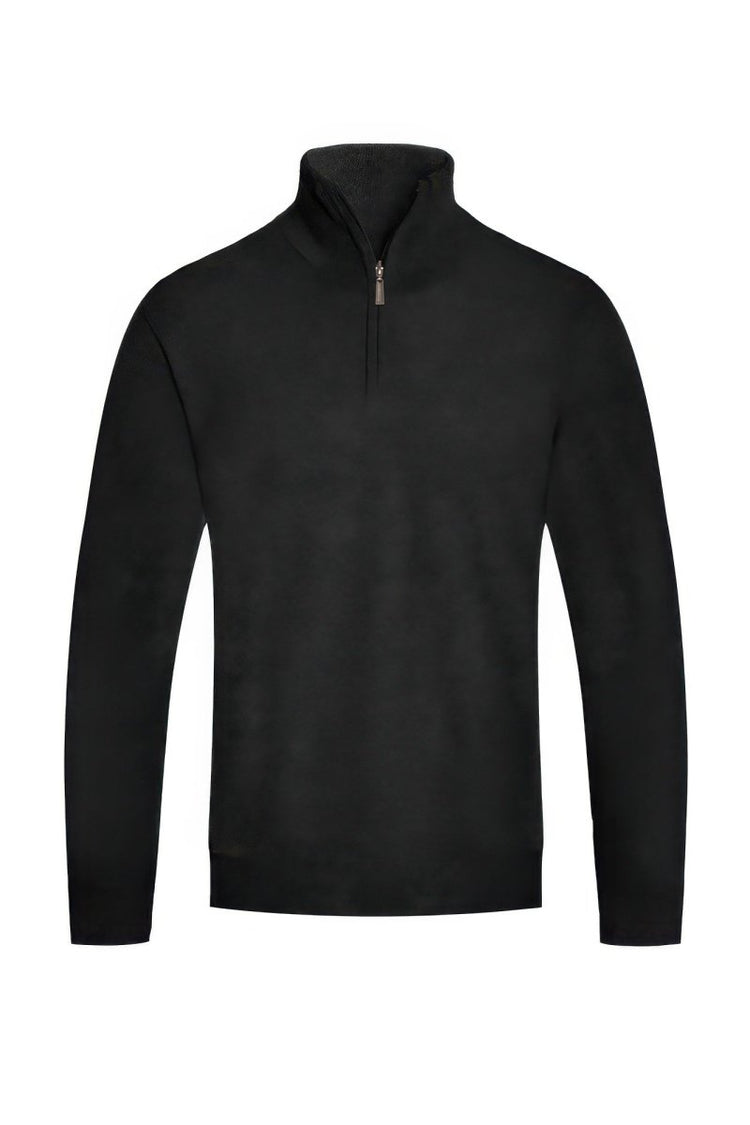 Dark gray long-sleeve pullover with a quarter zip on a white background