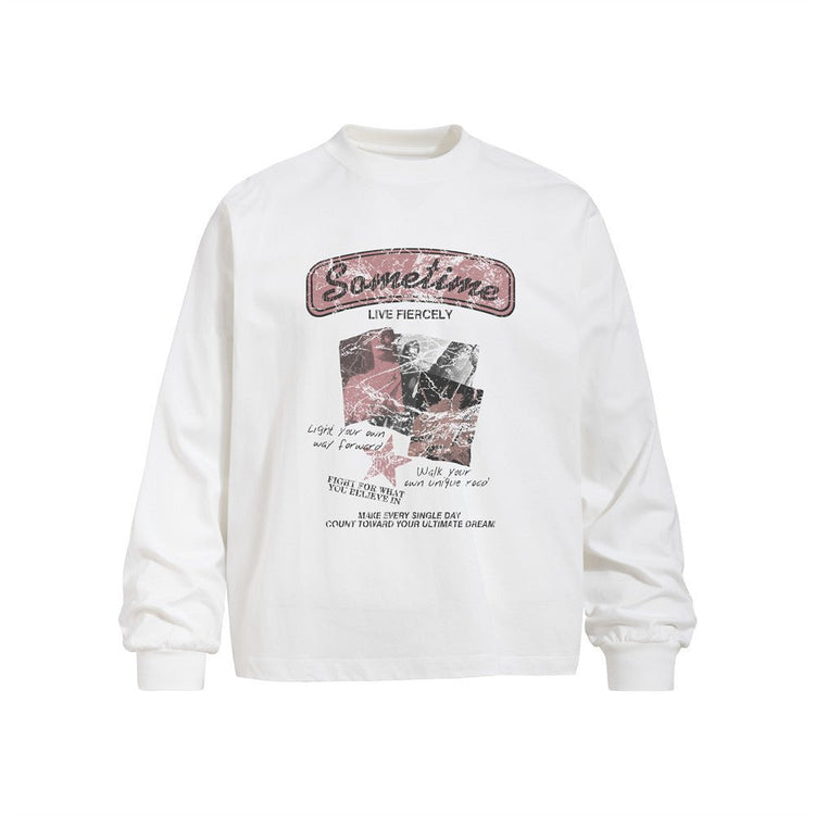 Men's Long Sleeve T-Shirt Vintage Distressed Character Graphic Print Relaxed Fit Casual Cotton Streetwear Tee - Premium Fitness & Activewear