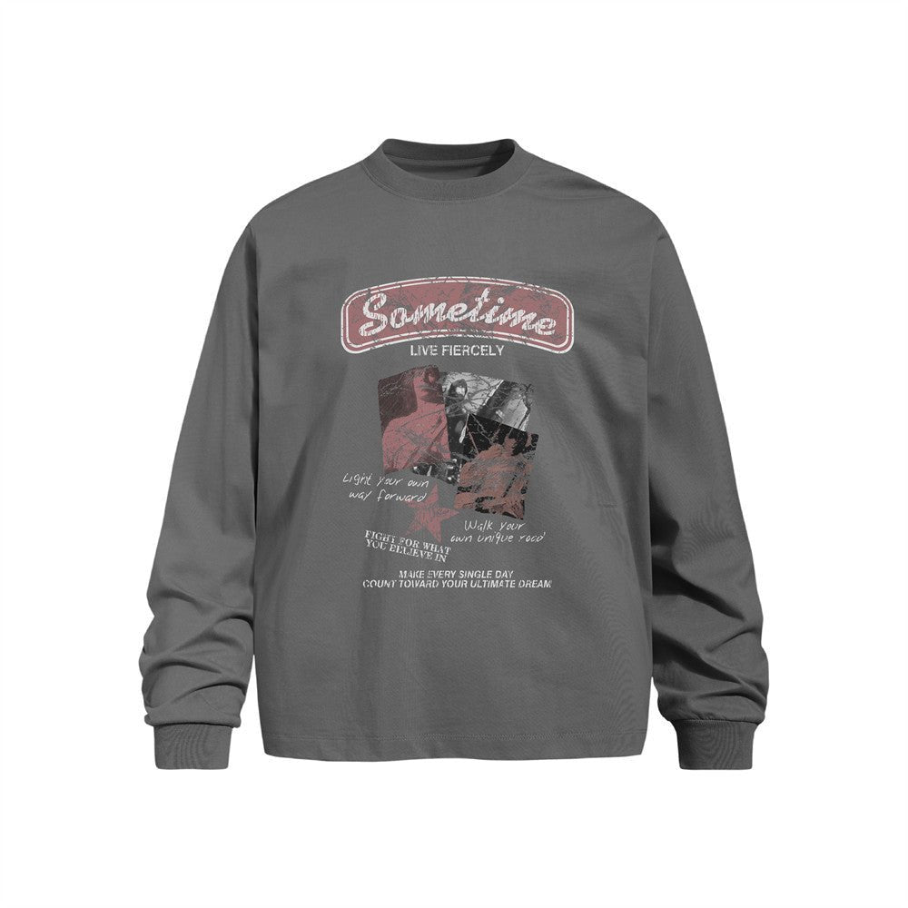 Men's Long Sleeve T-Shirt Vintage Distressed Character Graphic Print Relaxed Fit Casual Cotton Streetwear Tee - Premium Fitness & Activewear