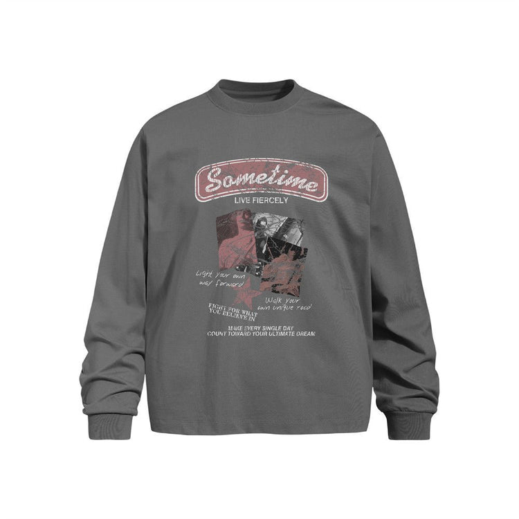 Men's Long Sleeve T-Shirt Vintage Distressed Character Graphic Print Relaxed Fit Casual Cotton Streetwear Tee - Premium Fitness & Activewear
