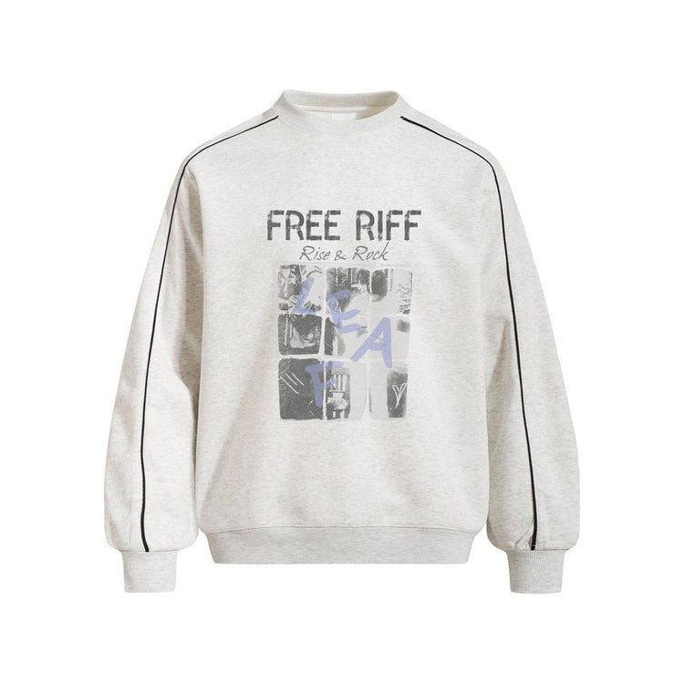 Men's Loose Fit Crewneck Sweatshirt with Grid Portrait Letter Print | Vibe Streetwear Pullover Top - Premium Fitness & Activewear