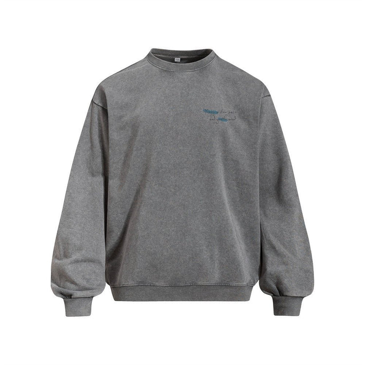 Men's Loose Fit Letter Graffiti Print Long Sleeve Crew Neck Distressed Washed Sweatshirt - Premium Fitness & Activewear