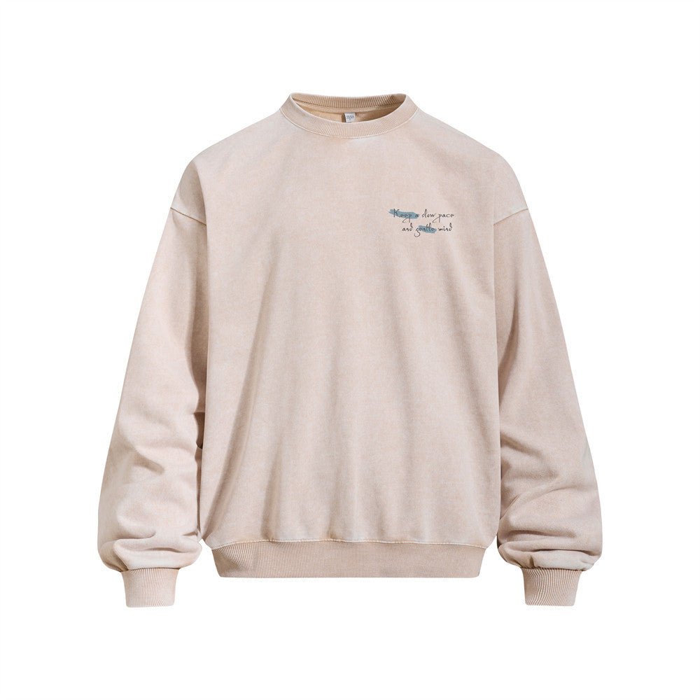 Men's Loose Fit Letter Graffiti Print Long Sleeve Crew Neck Distressed Washed Sweatshirt - Premium Fitness & Activewear