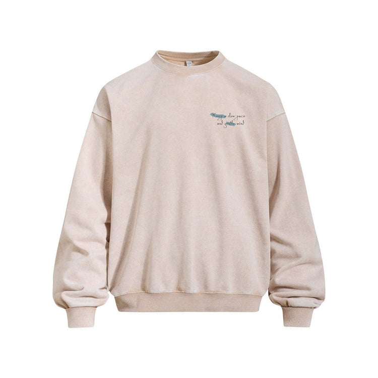 Men's Loose Fit Letter Graffiti Print Long Sleeve Crew Neck Distressed Washed Sweatshirt - Premium Fitness & Activewear