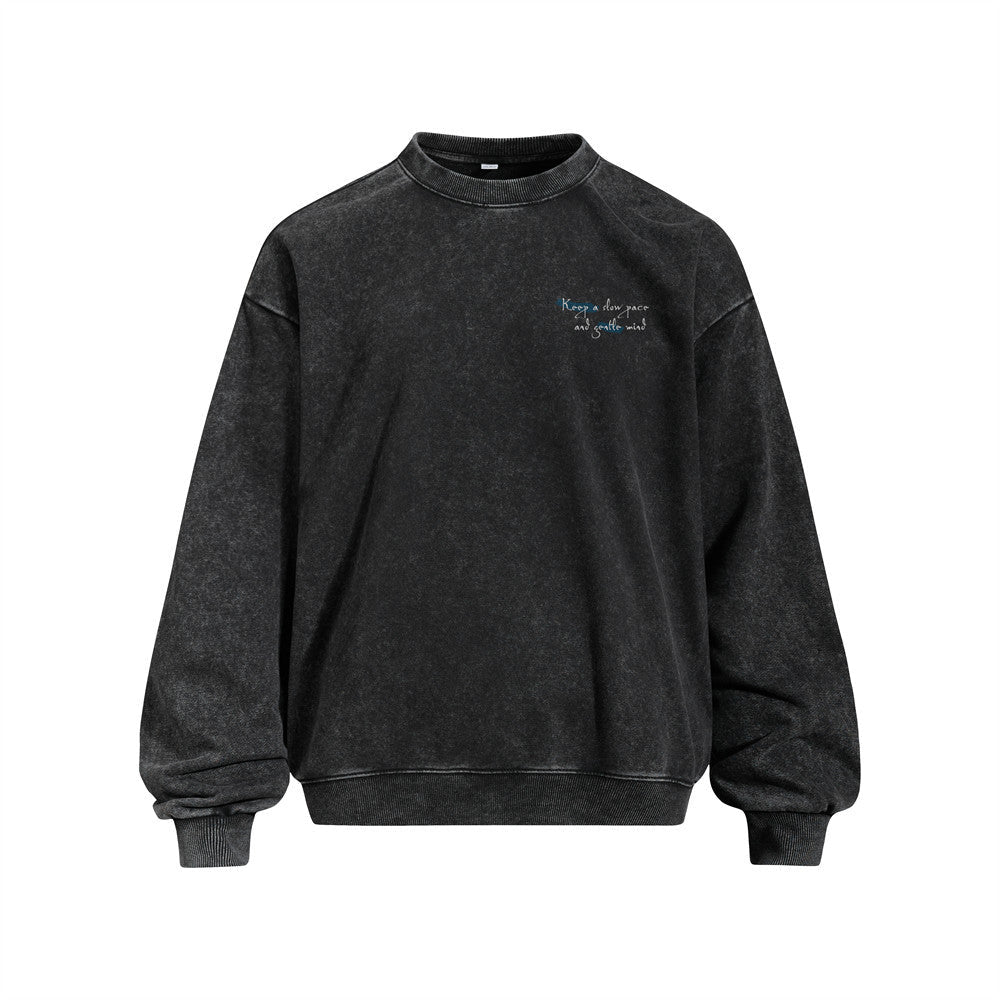 Men's Loose Fit Letter Graffiti Print Long Sleeve Crew Neck Distressed Washed Sweatshirt - Premium Fitness & Activewear