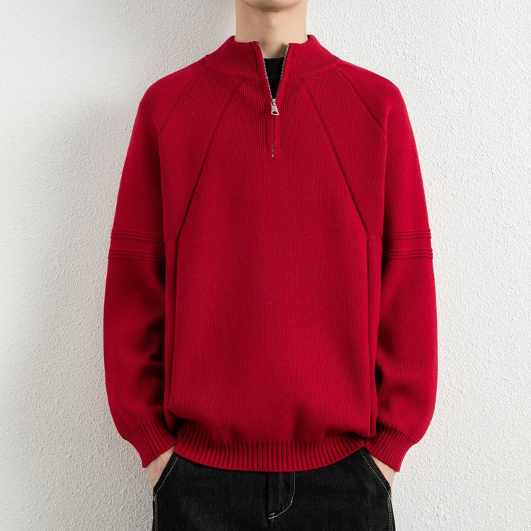 Men's Loose Solid Color Jacquard Half-Zip Roll Neck Sweater - Premium Fitness & Activewear for Men & Women|UK