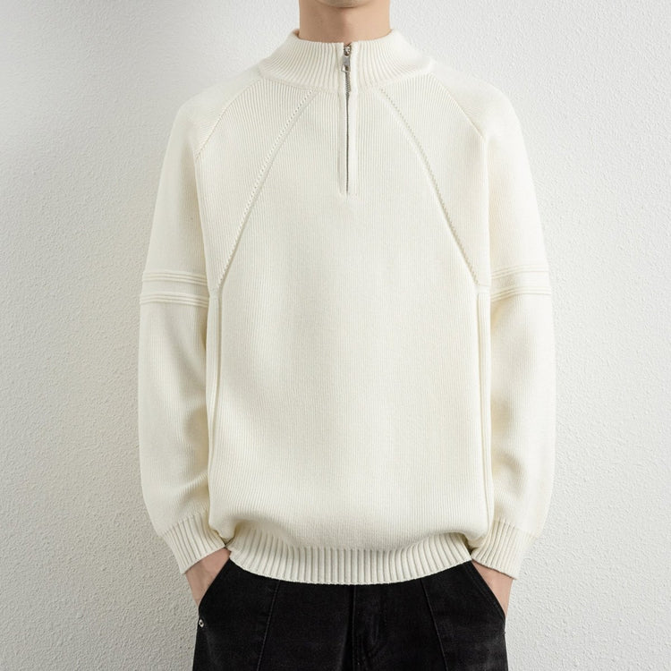 Men's Loose Solid Color Jacquard Half-Zip Roll Neck Sweater - Premium Fitness & Activewear for Men & Women|UK