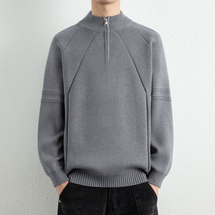Men's Loose Solid Color Jacquard Half-Zip Roll Neck Sweater - Premium Fitness & Activewear for Men & Women|UK
