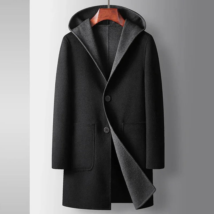 Mens Mid-Length Wool Coat With A Hood Reversible Style - Allen-Fitness