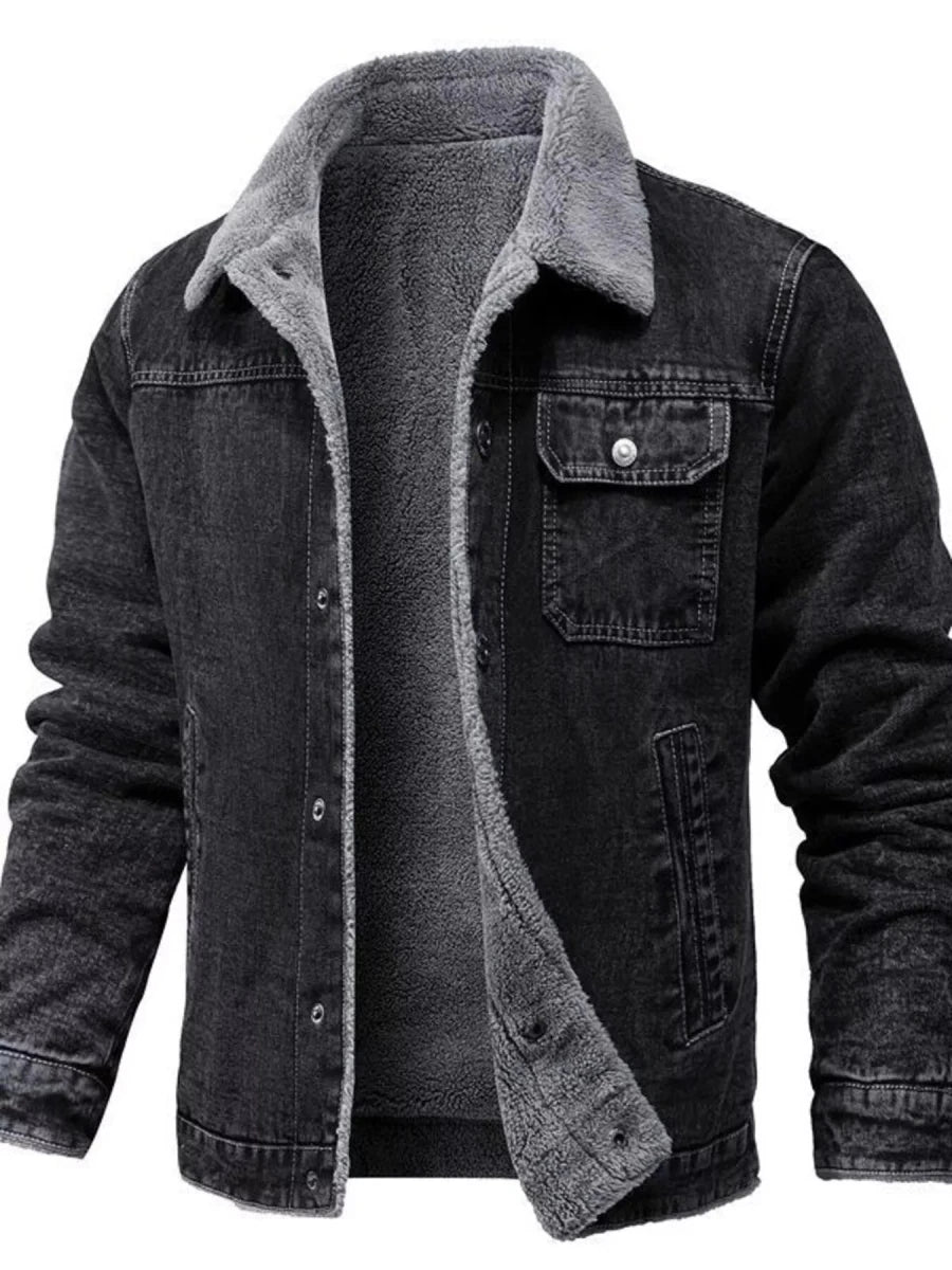 Men's Plus Size Button Up Sherpa Lined Denim Jacket - Allen Fitness | Running Shoes, Leggings & Activewear UK