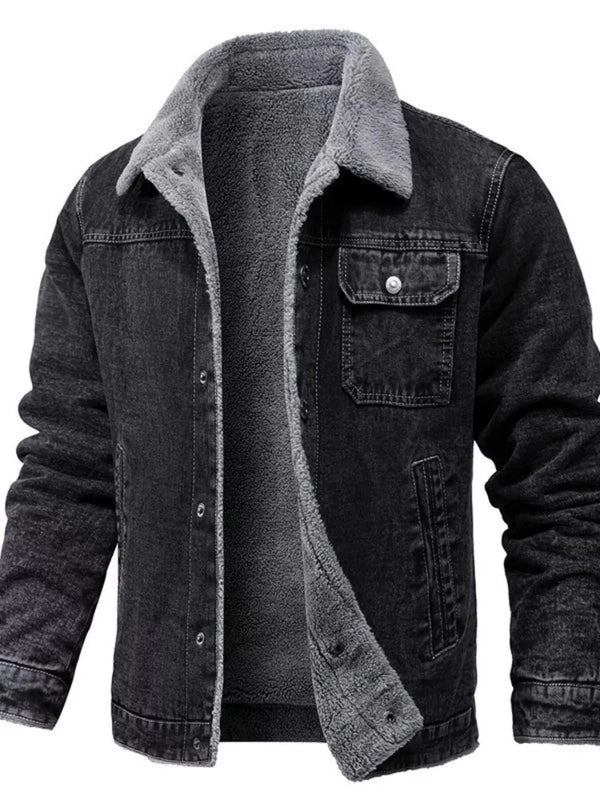 Men's Plus Size Button Up Sherpa Lined Denim Jacket - Allen Fitness | Running Shoes, Leggings & Activewear UK