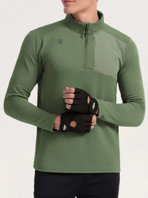 Men's Plus Size Quarter Zip Long Sleeve Top