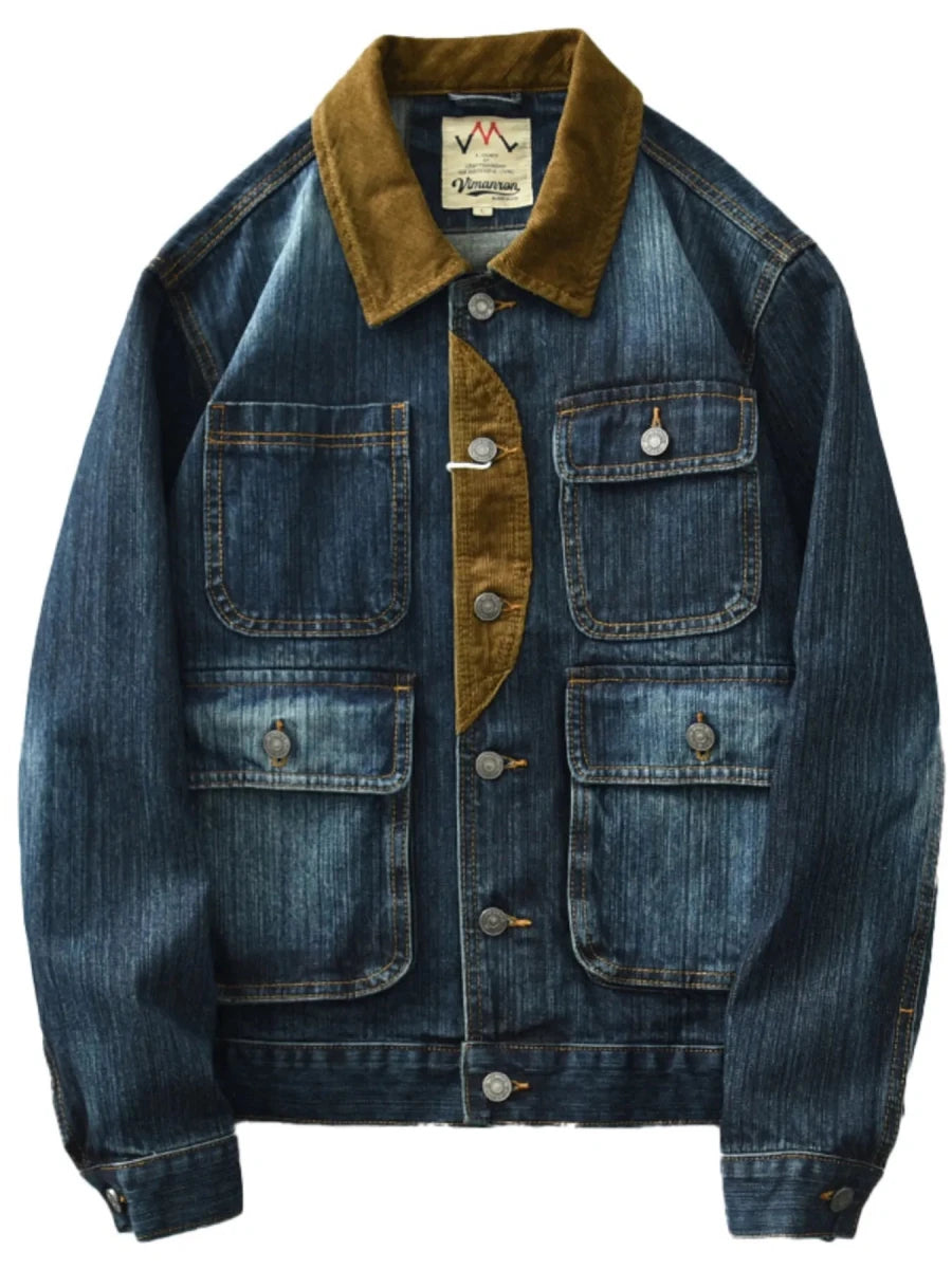 Men's Plus Size Vintage Corduroy Collar Denim Jacket - Allen Fitness | Running Shoes, Leggings & Activewear UK