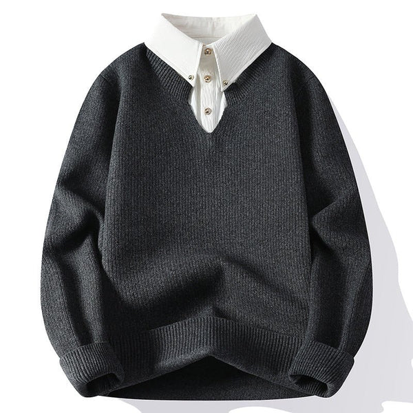 Men's Premium Fake Two-Piece Lapel Knit Sweater