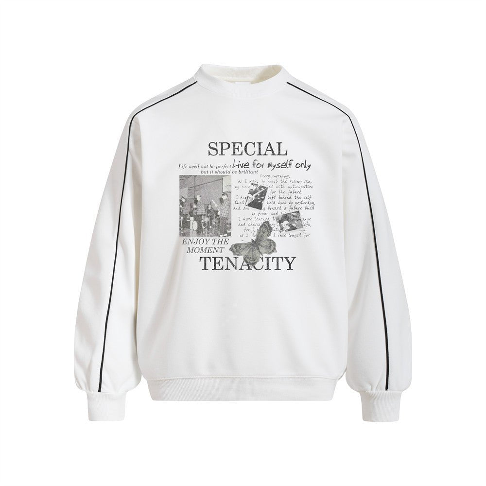 Men's Rap Character Print Contrast Stitch Crewneck Pullover Sweatshirt - Premium Fitness & Activewear